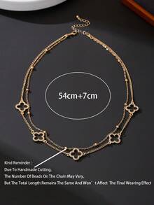 1件欧美度假风多层锁骨链，奢华微镶钻石镂空四叶草双层金项链，男士款 - 金黃色 - 查看 6