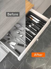 1pc Large Kitchen Utensil Organizer Rack With Expandable Drawer, Adjustable Cutlery Tray Holder For Storing Knives, Forks, Spoons And Spatulas - Multicolor - View 4