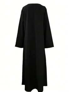 Women's Solid Color Flare Sleeve Loose Minimalist Design Long Dress Black - Black - View 3