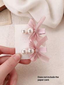 2/4pcs Elegant Bow Hair Clips, Lace And Pearl Embellished - Pink Tones, Perfect For Weddings, Parties And Daily Wear, Suitable For All Seasons, Cardboard Not Included - Multicolor - View 15