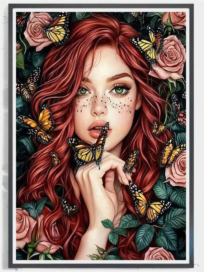 1pc Round Diamond Painting Kit, 5D Artificial Diamond Mosaic Round Diamond Painting, Butterfly Goddess Craft Painting, Suitable For DIY Or Home Decor, Family Gift