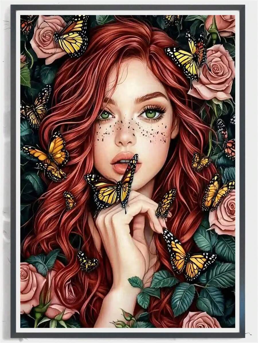 1 pieza Kit de pintura de diamantes redonda, Mosaico de diamantes artificiales 5D, Pintura de diamantes redonda, Pintura artesanal de la diosa mariposa, Adecuado para manualidades DIY o decoración del hogar, Regalo familiar