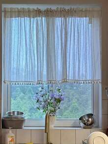 1片日式简约亚麻流苏薄纱窗帘，可过滤光线，杆袋式顶部设计，适用于客厅、卧室、厨房、浴室、橱柜、咖啡厅、小窗户、玄关等场所。 - 摩卡棕 - 查看 11