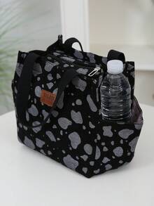DLIU Tela de pana con estampado floral grueso, bolso de mano de estilo minimalista y retro, bolsa de almuerzo, con cremallera semi sellada, bolsillos a ambos lados, bolsa de compras portátil, bolsa multiusos, bolsa de almuerzo, adecuada para salidas, compras, escuela, trabajo, uso diario, gran capacidad, bolsa cuadrada de mano, contenedor de almuerzo aislado, bolsa de almuerzo, bolsa de picnic, bolsa refrigeradora para escuela, artículos esenciales de verano - Negro - Ver 6
