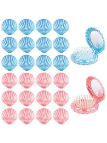 1pc Foldable Shell-Shaped Travel Handheld Mirror Comb, With Mirror, Wet & Dry Use, Portable Makeup Mirror Comb, Comb, Hairstyling Tool, Salon Hairdressing Product And Accessory, Beauty Travel Essential, Back To School, Travel Holiday Must-Have, Women Hairstyling Accessory - Royal Blue - View 4