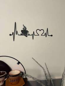 Hello Young 1pc Classic Coffee Heartbeat Metal Wall Decor, Art Piece, Suitable For Coffee Lovers Home Decoration, This Bar-Shaped Design Is Humorous And Fashionable, Applicable To Bedroom, Study And Various Spaces, Exquisite Metal Wall Decor, Suitable For Valentine's Day Decoration, Valentine's Day Gift, Home Decor, Room Decor, Wall Decor, Birthday, Graduation Ceremony And Other Occasions. - Black - View 11