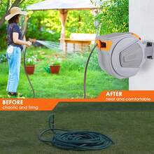 Hose Reel With 30m Garden Hose, Wall-Mounted Hose Reel, 180° Swivel & Automatic Rewind, Wall Hose Box Incl. 9-Function Hand Shower, For Watering - 30M - View 5