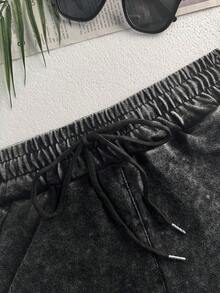Bộ đồ hai mảnh Es Trus Cotton, họa tiết "New York" mùa hè dành cho nữ, phong cách đường phố Y2K, gồm áo thun cổ tròn màu đen, chất liệu denim mài, cỡ lớn và quần short. - màu đen - Xem 7