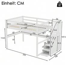 Children's Loft Bed, 140 X 200 Cm, With Storage Drawers And Desk Under The Bed, White - White - View 6
