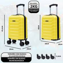 ABS材質登機箱 40x30x20 (24公升) 帶可拆卸輪子，適用於廉價航空公司 - 黑色/海軍藍/藍色/玫瑰金/紫色/薄荷綠/黃色/綠色/粉紅色 - 黃色 - 查看 4