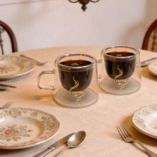 1-2-4-6pcs 80ml & 200ml Double-Layer Handled Glass Coffee Cups, Gold Label Insulated Reusable Glass Mugs For Tea, Espresso, Milk, Cappuccino, Unique Birthday & Holiday Gifts - Multicolor - View 13