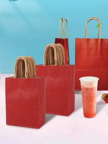 5/10/25pcs Kraft Paper Gift Bags, Reusable Paper Tote Bags For Packaging Gifts, Bubble Tea, Etc. - View 4