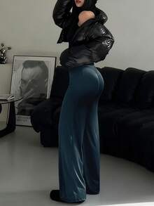 高腰喇叭瑜伽裤，提臀，弹力宽松喇叭裤腿运动裤，可机洗，女士款，阔腿裤，直筒裤，健身，夏季，春季女装，春季 - 藏蓝色 - 查看 3