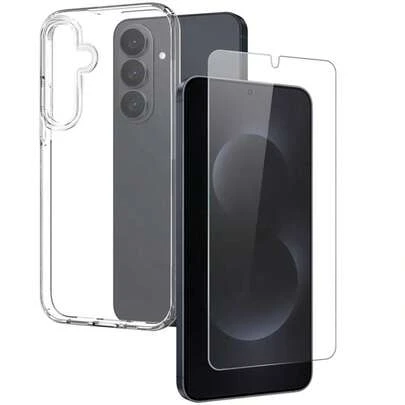 适用于三星 Galaxy S26 Ultra 的软 TPU 透明手机壳，带钢化玻璃屏幕保护膜