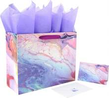 Large Purple Marble Gift Bag Set With Card Tissue 13 Inch - Màu tím lớn - Xem 1