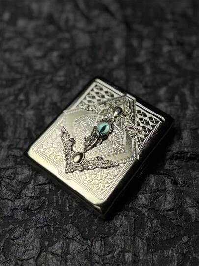 Dark Series Handmade Metal Cigarette Box | 3D Triangular Lace And One Eyed Decoration Design | Outdoor Pressure Resistant Storage Box | 20 Sticks Capacity | Birthday Gift