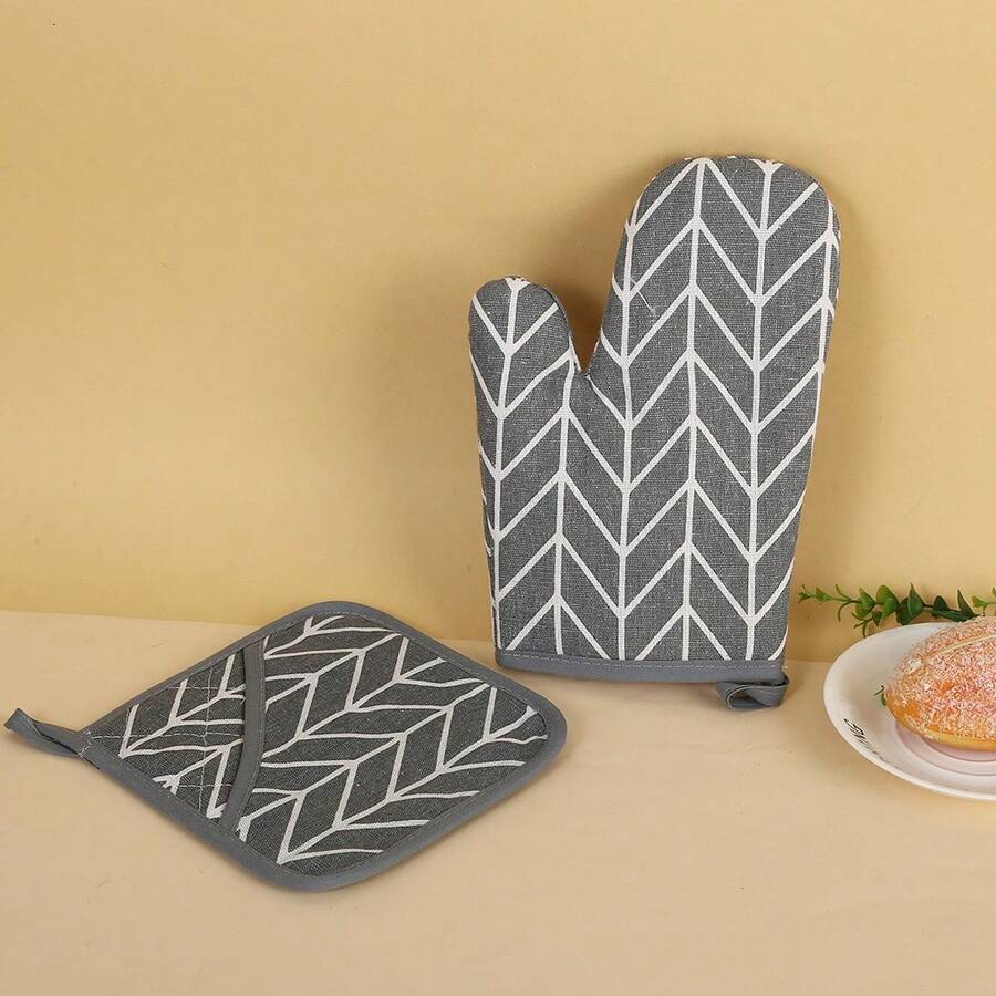 VINCAN 4pcs Set High Temperature Resistant Thick Cotton Oven Mitts And Pot Holders, Suitable For Cooking And Baking