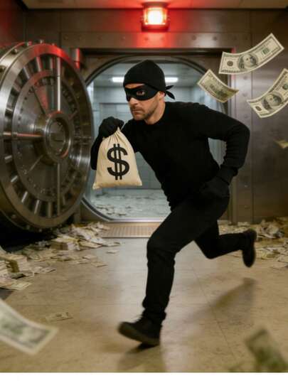 4件套盗贼服装，包括1个美元钱袋、1副黑色手套、1个面具、1顶黑色帽子 - 适合主题派对、角色扮演、寻宝游戏、万圣节派对、角色扮演、团队建设活动、趣味装扮