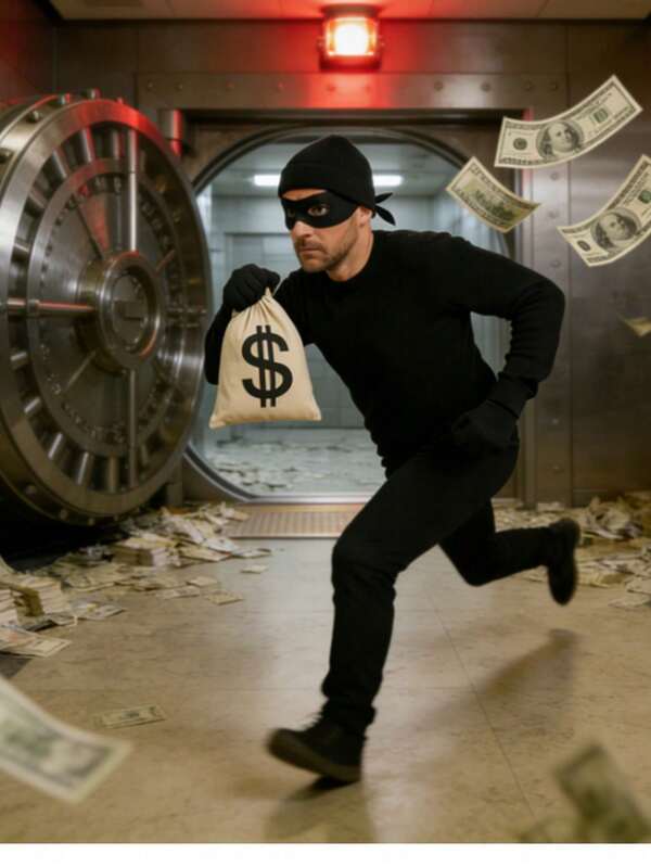 4件套盗贼服装，包括1个美元钱袋、1副黑色手套、1个面具、1顶黑色帽子 - 适合主题派对、角色扮演、寻宝游戏、万圣节派对、角色扮演、团队建设活动、趣味装扮