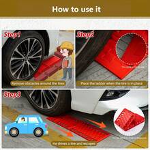 2pcs/Set Car Emergency Traction Mats - Anti-Slip Escape Boards For Snow, Mud And Road Trips - Red - View 4