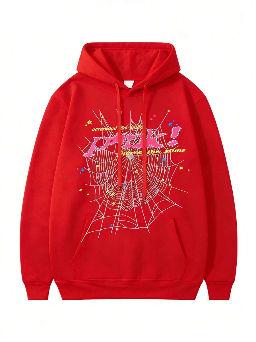 Spider Print Zipper Hoodie, Casual Long Sleeve Hoodie Coat Y2K Spider Print Hoodie, Long Sleeve, Loose Style, Material, Zipper Design, Gothic Harajuku Style, Autumn And Winter Fashion, Let Comfortable Soft Cotton TopDaily Outfits For Men And Women- Perfect For Autumn And Winter Wear, Great For College Students And Street Fashion Enthusiasts - 紅色 - 查看 1