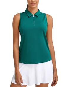 Women's Sleeveless Golf Polo Shirts, Quarter-Zip Tennis Tank Top, Moisture-Wicking Athletic Shirt, Ideal For Tennis, Yoga, And Outdoor Activities - 碧綠色 - 查看 4