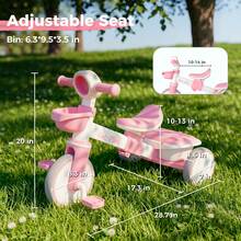 Tricycle For Toddlers 1-3 Years Old Toy, Adjustable Kids Bike For Boys Girls Birthday Gift Age 2-4, Baby Trike With Storage Baskets & Removable Pedals - Pink - View 4