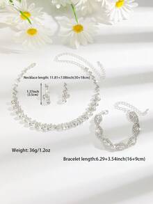 Rhinestone Necklace, Earrings And Bracelet Set, Suitable For Weddings, Graduations And Daily Wear,Classy,Festival - White - View 5