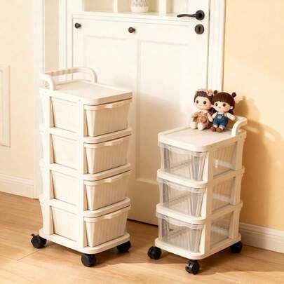 3-Tier White Storage Cart | Durable Plastic Material + 360° Swivel Wheels | Small Cart Shelving Unit, Home Snack Storage Cabinet, Movable Wheeled Storage Rack, Snack & Miscellaneous Storage Cabinet | Kitchen/Bathroom/Bedroom Multi-Scene Storage, Space-Saving Basket Tray Organizer