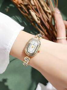 1pc Women's Fashion Casual Oval Dial Quartz Wrist Watch, Elegant Design (Watch Box Not Included) - White - View 6