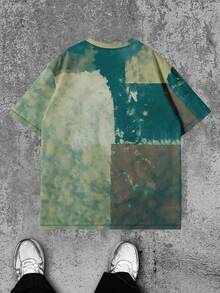 Men's Vintage Patchwork Graphic T-Shirt, Jesus Cross Faith Pattern Round Neck Tee, Suitable For Daily Wear - Green - View 4