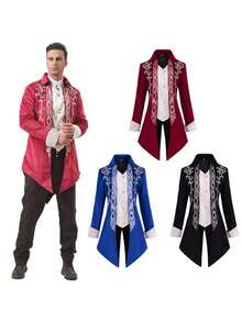 Men's Steampunk Coat, Medieval Jacket, Victorian-Era Gothic Coat, Cosplay Uniform - 紅色 - 查看 2