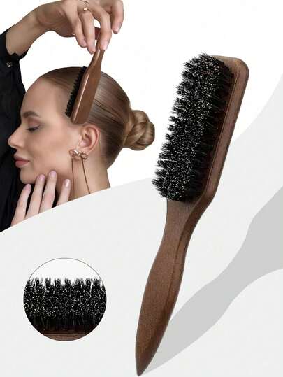 1pc Unisex Boar Bristle Hair And Beard Brush - Professional Fragrance-Free Horsehair Brush, Suitable For Thick And Thin Hair, Gradient Trimmer Cleaning Comb, Smooth Backcombing, Travel Essential, Holiday Gift, Thoughtful Gift For Ladies, Mothers, Teachers