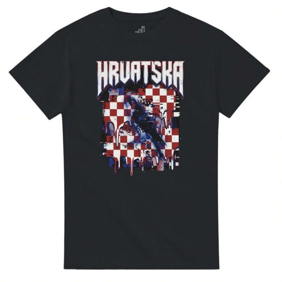 Croatia Vatreni Football Shirt, 2026 World Cup Graphic Tee, Plaid Streetwear, Oversized Jersey, Croatia Gift, Modric Era Football Shirt For Men - 黑色 - 查看 1