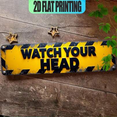 1pc 2D Flat - Yellow And Black Two-Dimensional Iron Sign With Warning Stripes And Letters, Suitable For Bar, Living Room, Dining Room, Hotel, As Well As Halloween 2025 And Christmas Celebrations