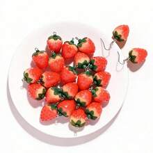 10/20个树脂仿真红色草莓造型吊坠，适用于DIY项链、耳环、钥匙扣、饰品吊坠装饰、珠宝制作配件 - 紅色 - 查看 3