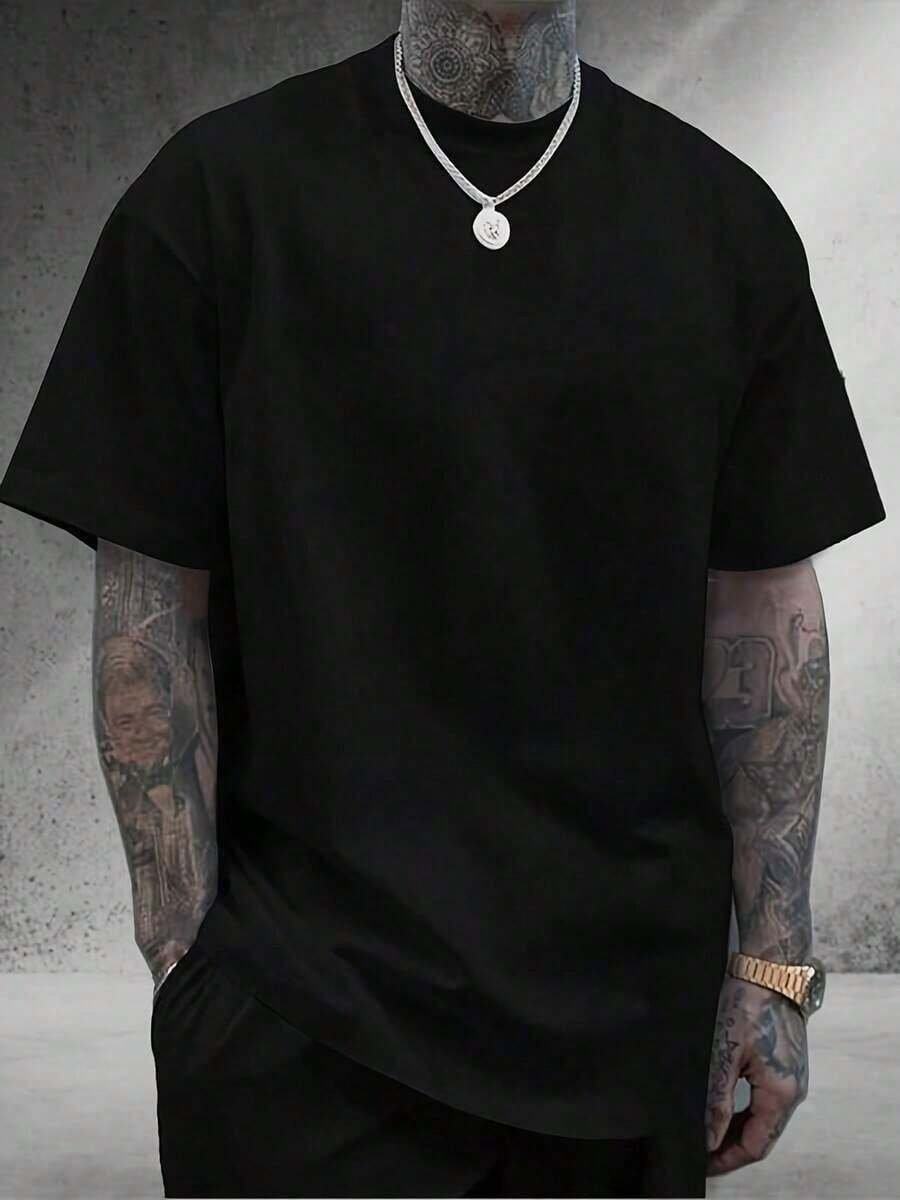 T-shirt de para hombres, diseño de col p 180gsm, 100% de p, blanda, clásica, i para el uso diario El regalo perfecto, respirable, cómodo Una camia deptiva mulCamiseta deportiva suave de algodón Top de cuello redondo con ajuste atlético Cómoda para correr entrenar ropa callejera y atuendos casuales de todos los días - Negro - Ver 1