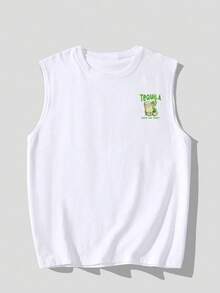 Men's Casual Sleeveless Vest, Lightweight Summer Sportswear, Creative Agave Print, Round Neck Stretch Base Layer. - White - View 3