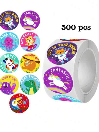 500 miếng/cuộn hình dán động vật hoạt hình, thích hợp dùng cho văn phòng phẩm, sổ lưu niệm, quà tặng động viên giáo viên, thiệp, trang trí ngày lễ, nhãn dán DIY, hình dán PVC chống thấm nước.