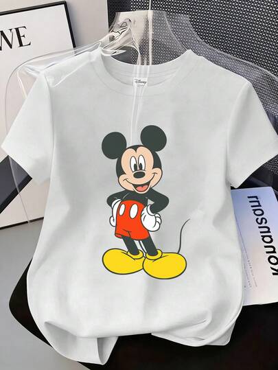 Disney Men's Casual Fashion Short-Sleeve Crew Neck T-Shirt, Pattern Print, Suitable For Summer And Autumn, Everyday Outdoor Wear, Men's Printed T-Shirt