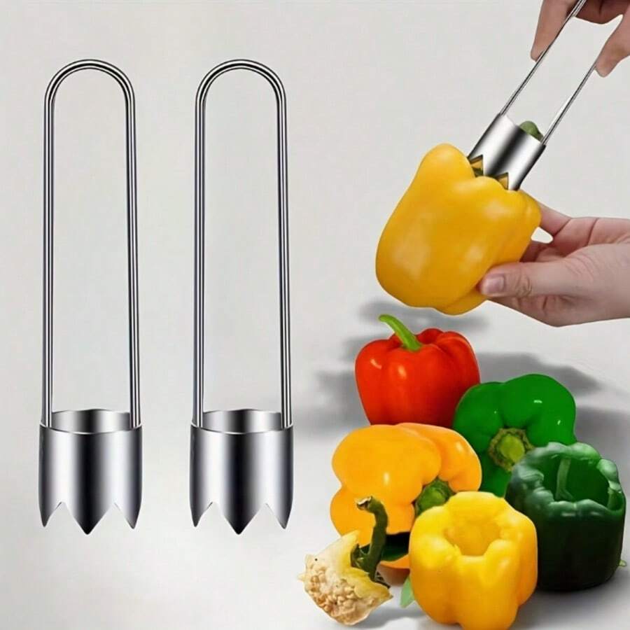 1pc/2pcs Stainless Steel Fruit & Vegetable Tools, Red Bell Pepper Seed Remover, Versatile Kitchen Gadgets Suitable Compatible With Apple, Pear, Tomato, Chili