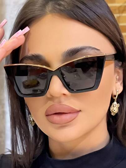 1 Pair Cat Eye Fashion Personalized Glasses For Women, Decorative & Functional, Elegant For Photo Taking