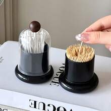 1个装奶油色牙签盒，家用优雅牙签和牙线收纳盒，创意棉签罐，简约奢华设计 - 彩色 - 查看 5