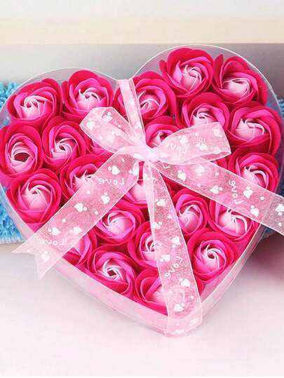 24支玫瑰香氛皂花礼盒套装，情人节、婚礼、生日派对礼物，可水洗人造玫瑰花礼盒，创意礼品