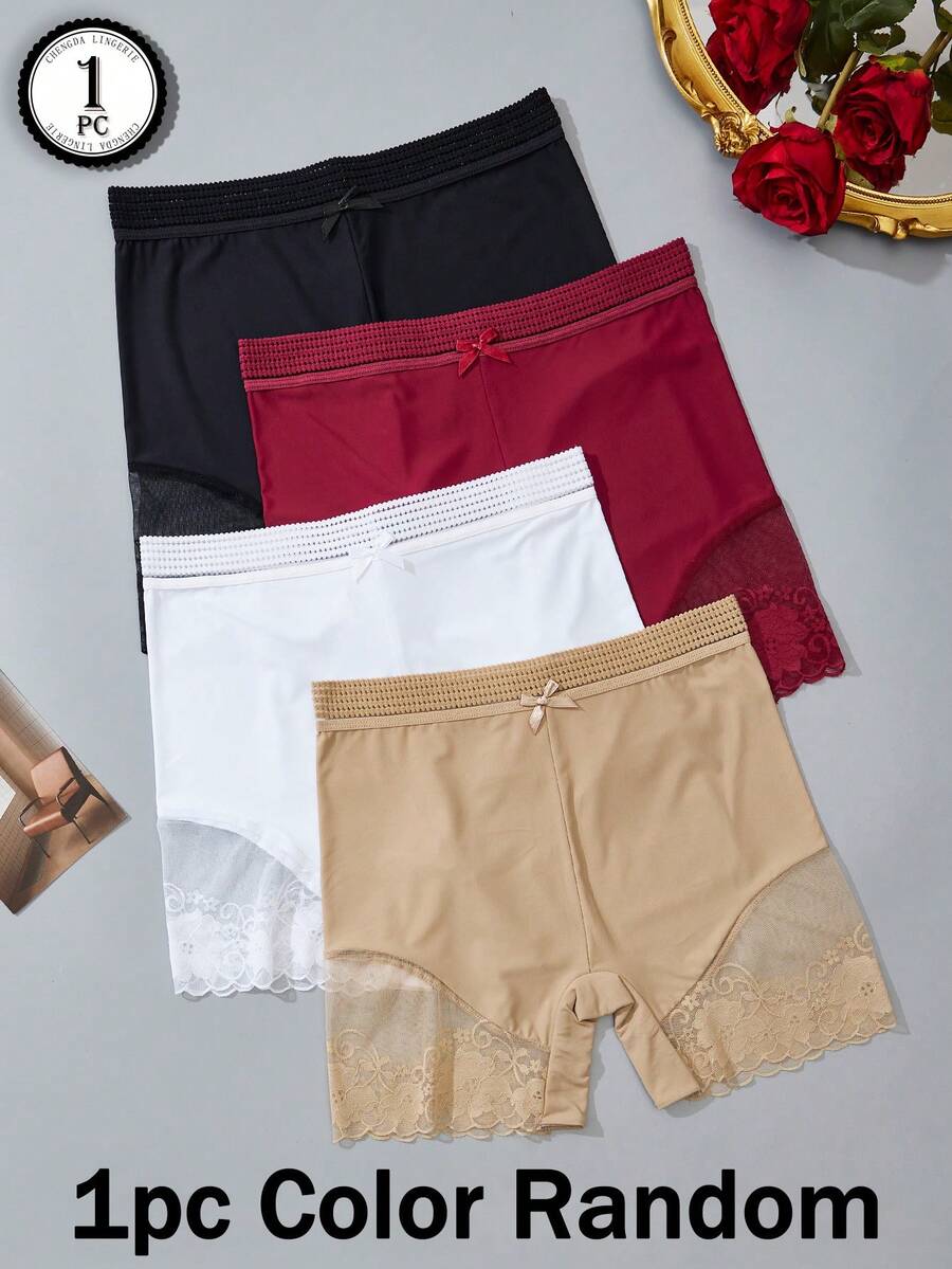 1pc Random Color Women Casual Shorts, Suitable For Outerwear, Anti-Flashing Women Briefs, Women Lace Patchwork Pajama Pants, Elegant & Fashionable, Soft & Comfortable Women Underwear - Multicolor - View 1