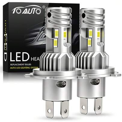 TOAUTO 2pcs 60W H4 LED Car Fog Lights Headlights, 1:1 Mini Size, Super Bright 6500K, Plug & Play, Anti-Fog, High/Low Beam LED