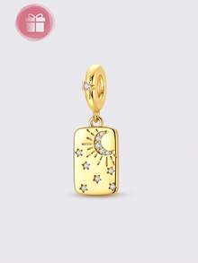 1pc Original Design Silver Charm Beads, Gold-Plated Starry Moon Cat Whale Pendant, High-Quality Cubic Zirconia Inlaid, Elegant Jewelry Gift Suitable For Handmade Bracelet & Necklace DIY - Gold - View 6