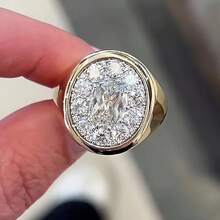 经典奢华复古锆石镶嵌18K镀金圆形戒指，女士款 - 金色 - 查看 2