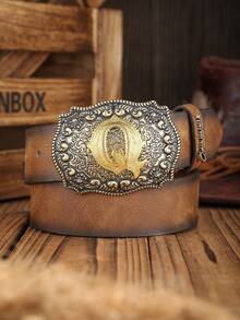1 chiếc thắt lưng unisex kiểu cao bồi miền Tây Bohemian, khóa kim loại dập nổi chữ, màu nâu da PU cổ điển, thích hợp cho trang phục thường ngày và các sự kiện. - Lạc đà - Xem 47