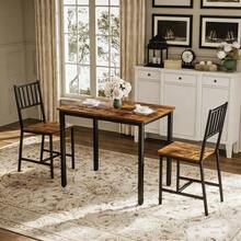 Dining Table And Chairs Set, Bar Table With 2 Benches, Kitchen Table With Chairs, Industrial Style Breakfast Table For Kitchen, Living Room, Reception Room, Rustic Brown And Black - Brown + Black - View 1